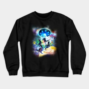 Tie Dye Space Dinosaur UFO Crewneck Sweatshirt